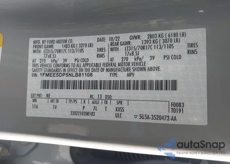 2022 Ford Bronco Badlands z USA, uszkodzony, nr VIN 1FMEE5DP5NLB81108